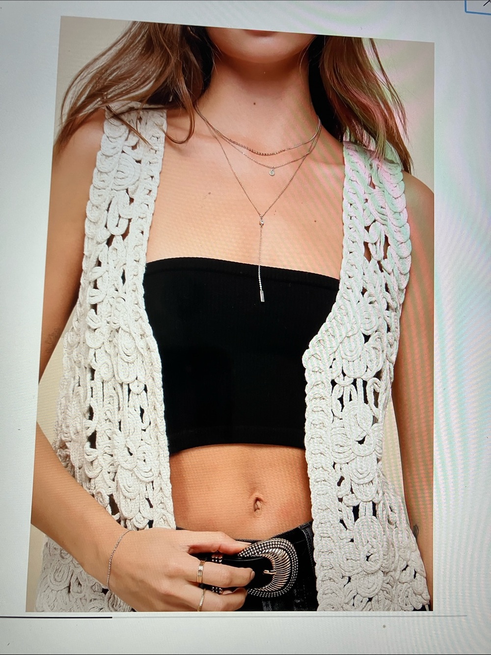Crochet Open-Front Vest in Cream